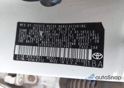 2014 Toyota Corolla Le Eco z USA, uszkodzony, nr VIN 5YFBPRHE5EP074682